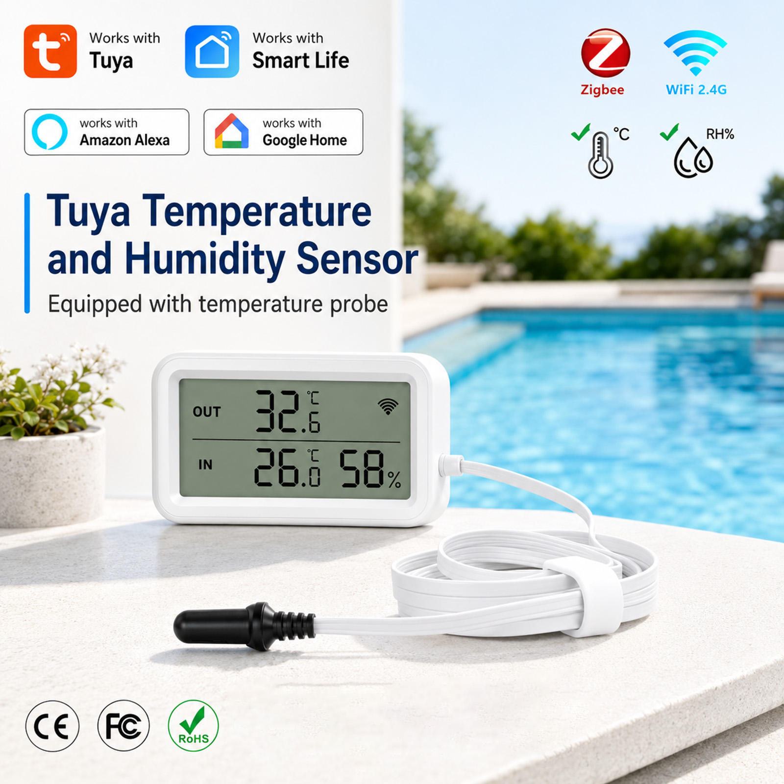 Digital Hygrometer Probe - Harici Su Geçirmez Sıcaklık Nem Sensörü